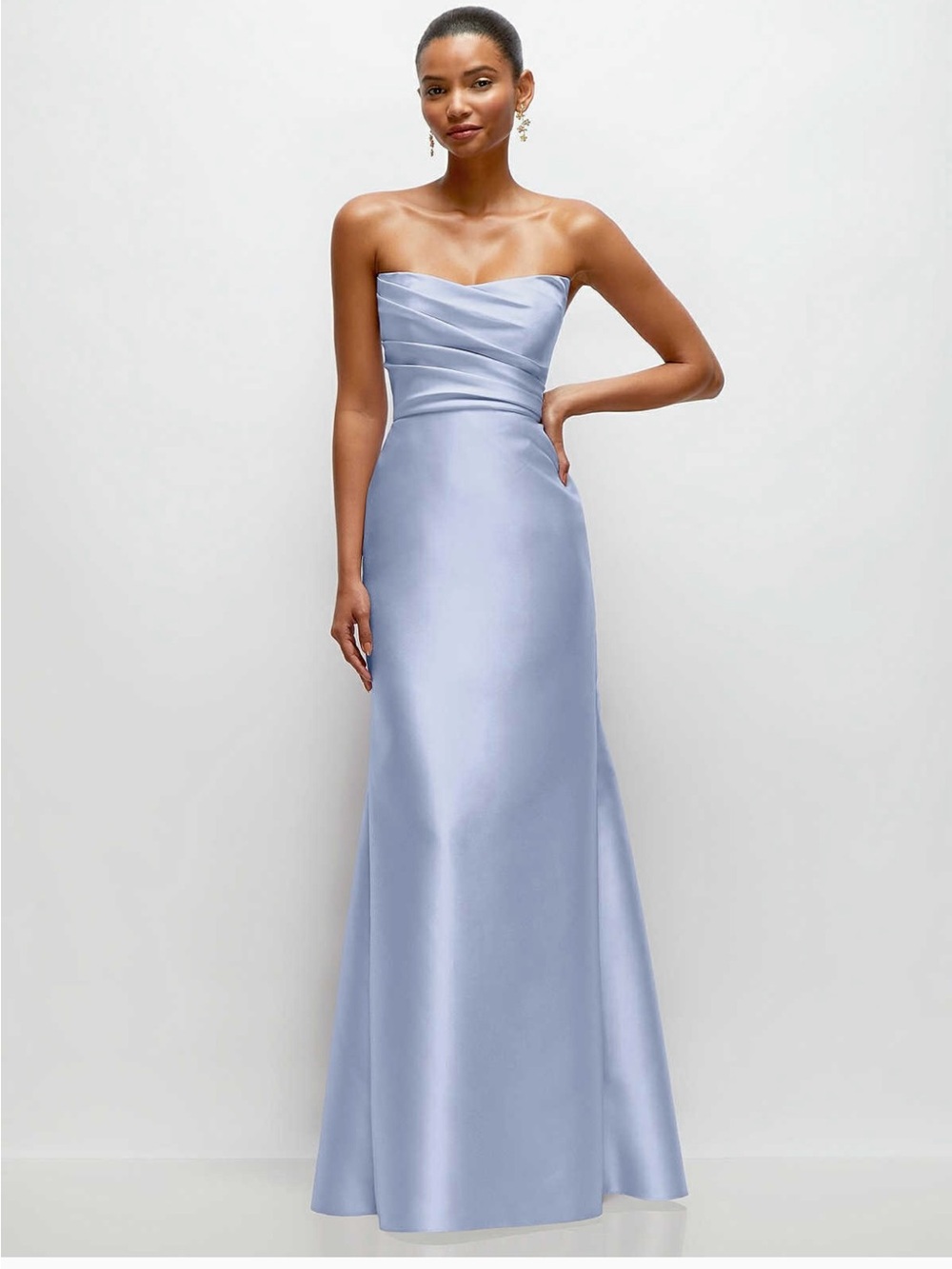 ALFRED SUNG Strapless Satin Gown in Light Blue- NWT